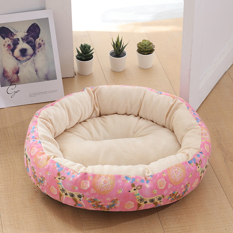 KFX-9027773 Cozy Cat and Dog Bed with Winter Warm Pet Mat - 50 cm Diameter
