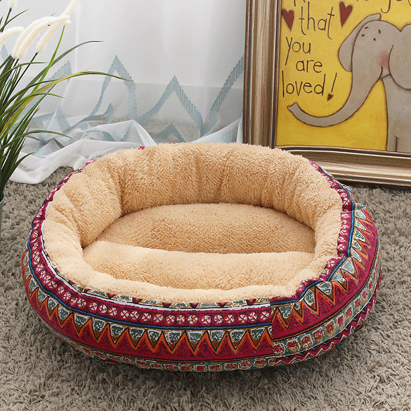 KFX-9027773 Cozy Cat and Dog Bed with Winter Warm Pet Mat - 50 cm Diameter