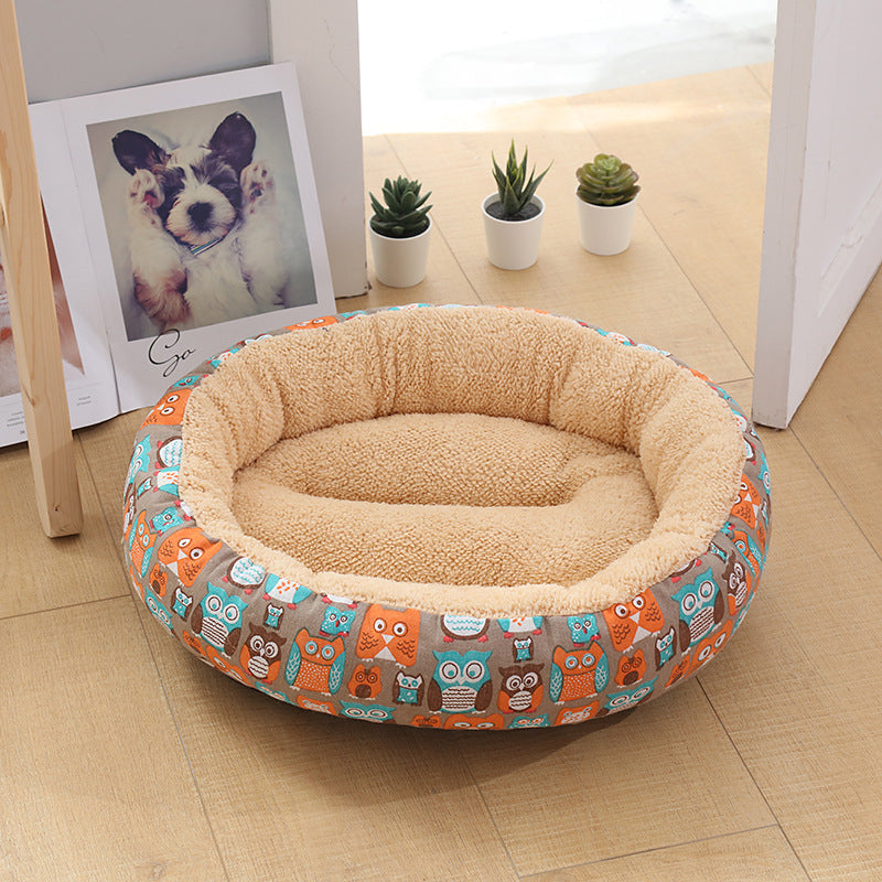 KFX-9027773 Cozy Cat and Dog Bed with Winter Warm Pet Mat - 50 cm Diameter