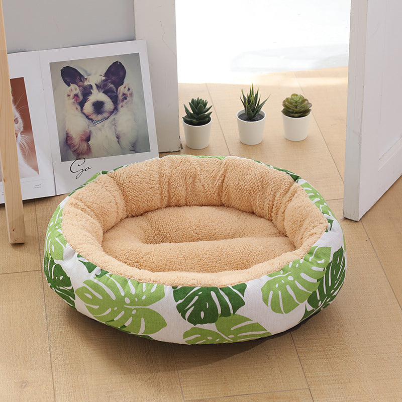 KFX-9027773 Cozy Cat and Dog Bed with Winter Warm Pet Mat - 50 cm Diameter