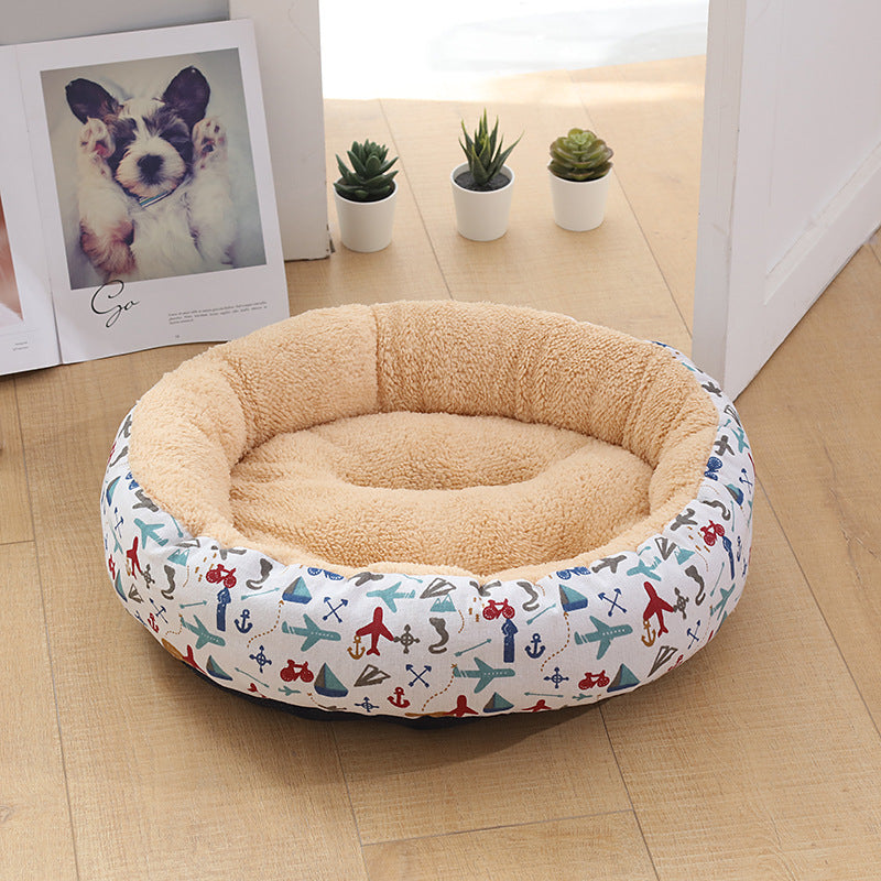 KFX-9027773 Cozy Cat and Dog Bed with Winter Warm Pet Mat - 50 cm Diameter