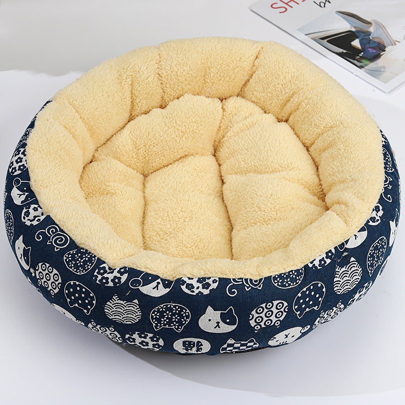KFX-9027773 Cozy Cat and Dog Bed with Winter Warm Pet Mat - 50 cm Diameter