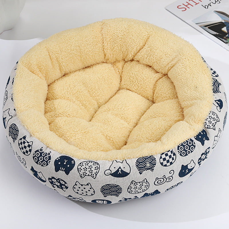 KFX-9027773 Cozy Cat and Dog Bed with Winter Warm Pet Mat - 50 cm Diameter