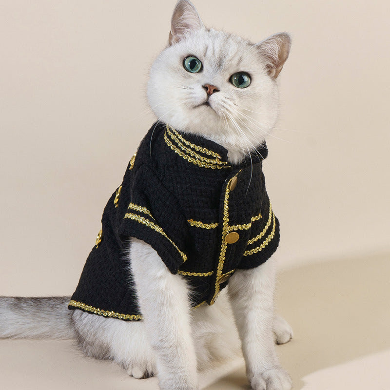 KFX-9033149 Trendy Gold Thread Polyester Jacket for Pets - XS to XL Sizes Available