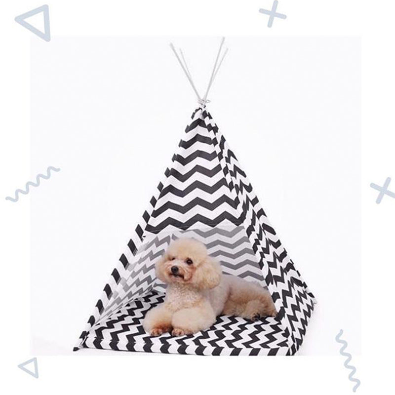 KFX-9038269 Pet Indian Removable and Washable Dog Tent in Black and White Stripes, Small and Large Sizes Available