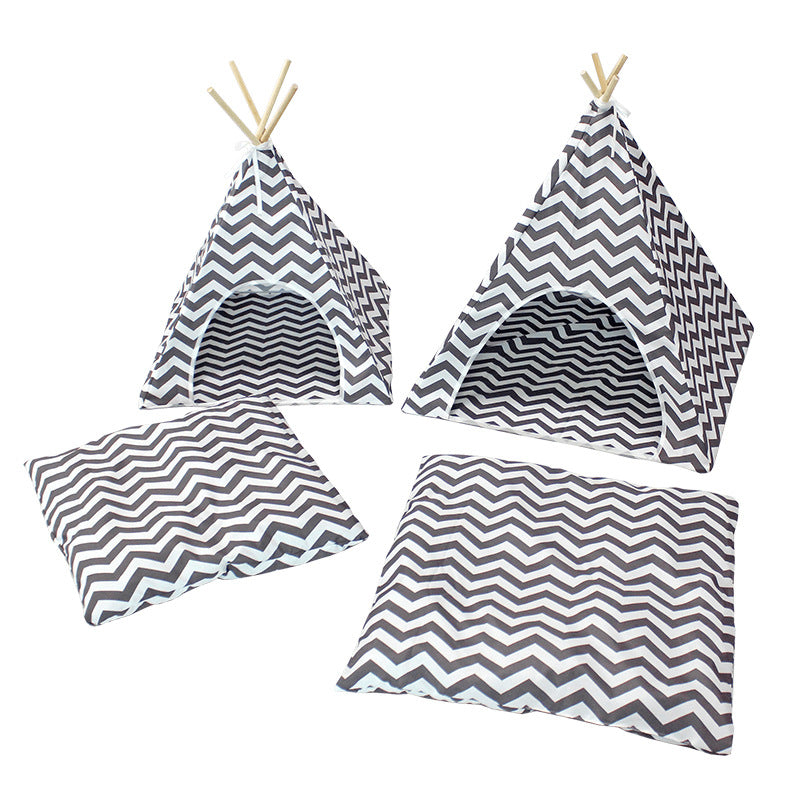 KFX-9038269 Pet Indian Removable and Washable Dog Tent in Black and White Stripes, Small and Large Sizes Available