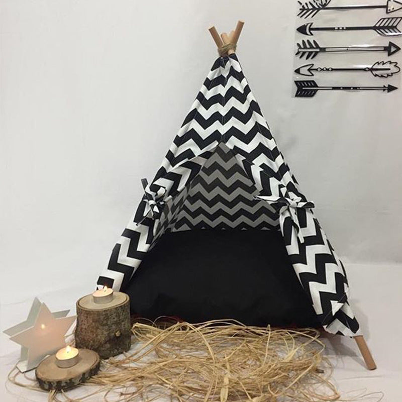 KFX-9038269 Pet Indian Removable and Washable Dog Tent in Black and White Stripes, Small and Large Sizes Available