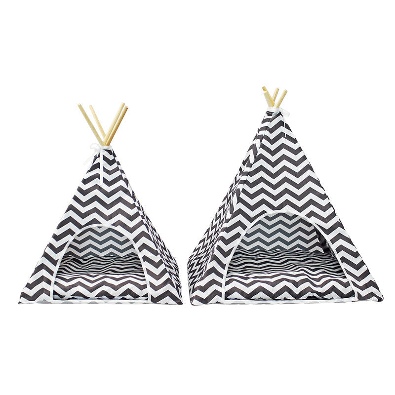 KFX-9038269 Pet Indian Removable and Washable Dog Tent in Black and White Stripes, Small and Large Sizes Available
