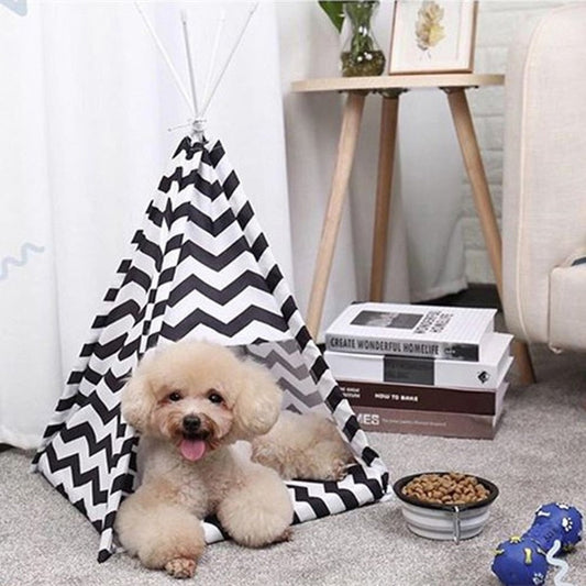 KFX-9038269 Pet Indian Removable and Washable Dog Tent in Black and White Stripes, Small and Large Sizes Available