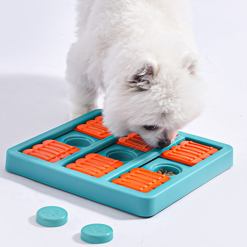 KFX-9040061 Interactive Dog Toy for Boredom Relief - Square Leaky Food Dispensing Design, Green/Blue, 23*24*2.8CM