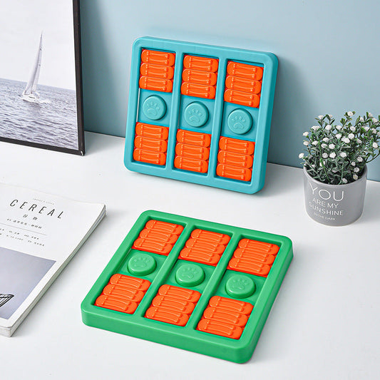 KFX-9040061 Interactive Dog Toy for Boredom Relief - Square Leaky Food Dispensing Design, Green/Blue, 23*24*2.8CM
