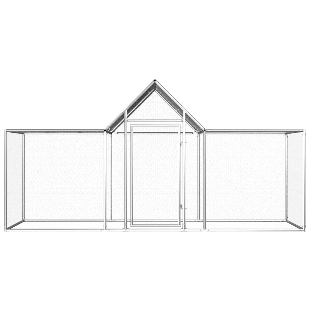 KFX-9040829 Spacious Silver Galvanized Steel Chicken Coop - 3x1x1.5 m with Lockable Door and Mesh Design