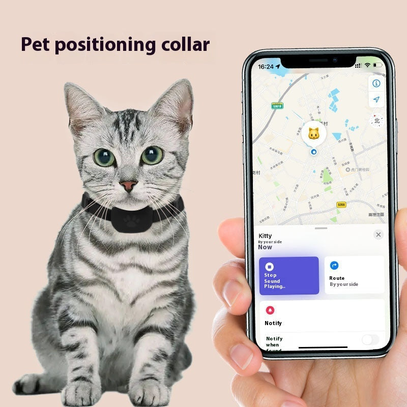 KFX-9041213 Pet Positioning Collar with Anti-Lost Tracker for Cats and Puppies - Bluetooth 5.2, Sound Alert up to 90 dB, Adjustable Size 28-39 cm, Available in Black, Blue, and Pink