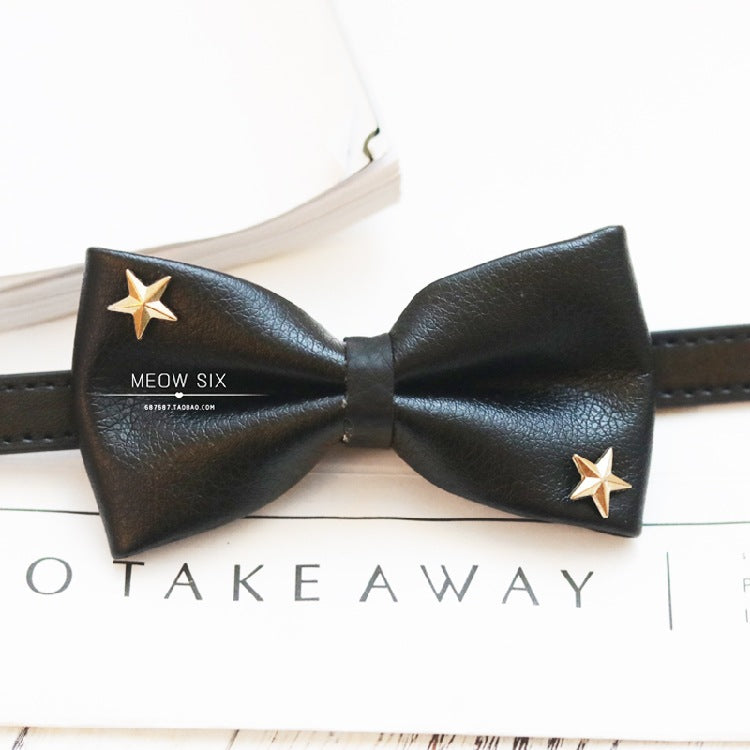 KFX-9041469 Leather Cat Bow Tie with Bell Options for Small and Medium Pets