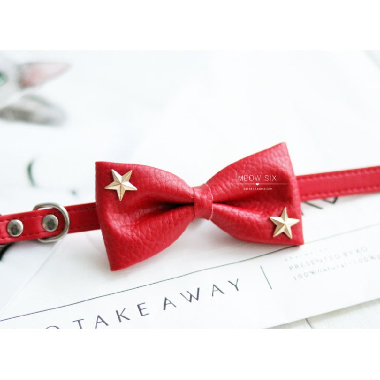 KFX-9041469 Leather Cat Bow Tie with Bell Options for Small and Medium Pets
