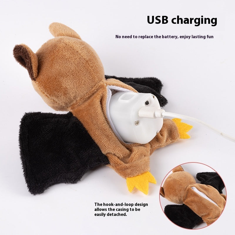 KFX-9046589 Rechargeable Plush Electric Cat Toy with Swinging Wings - Halloween Bat and Naughty Pumpkin Designs