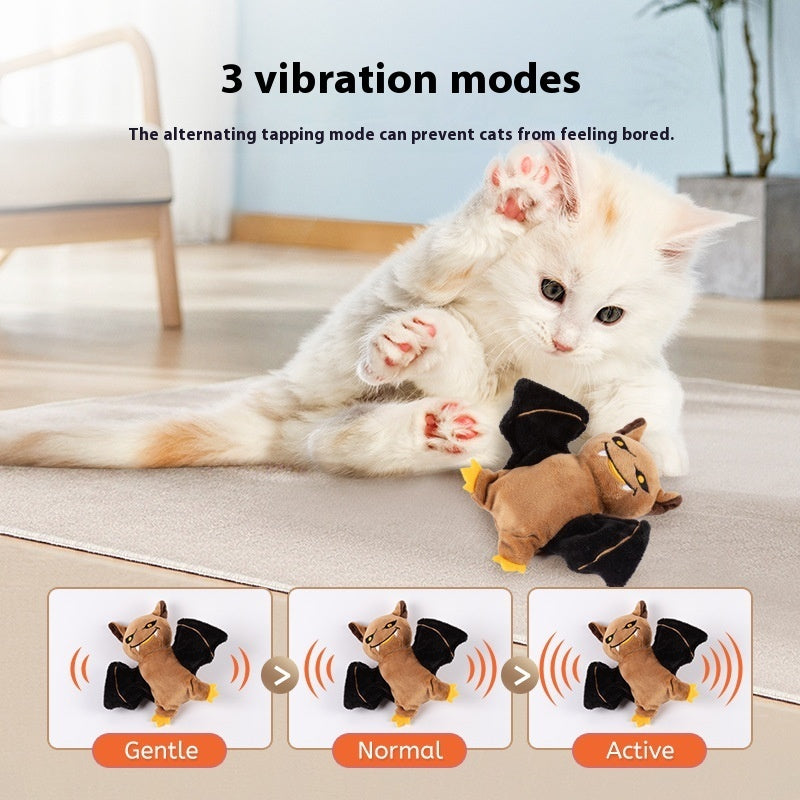 KFX-9046589 Rechargeable Plush Electric Cat Toy with Swinging Wings - Halloween Bat and Naughty Pumpkin Designs