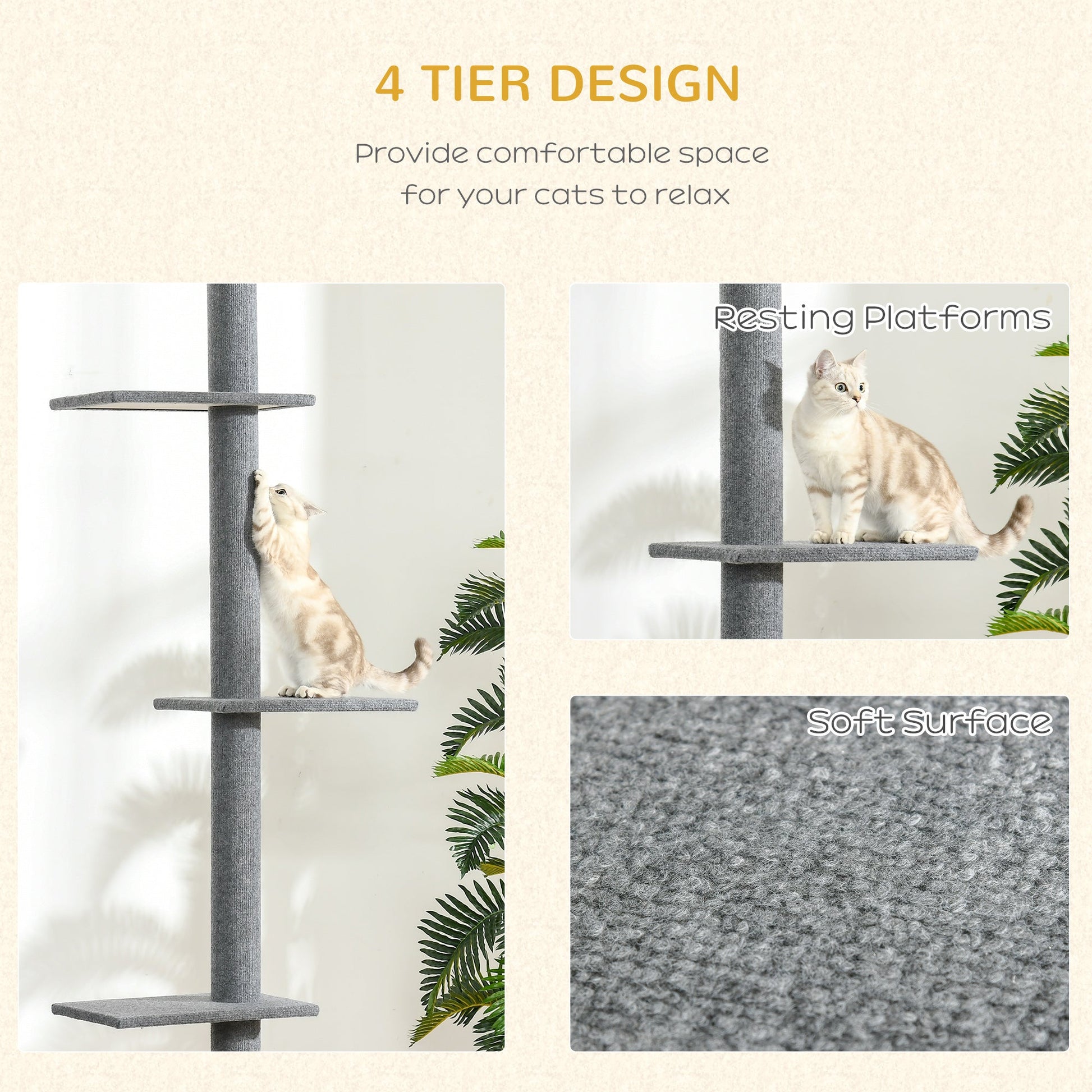 KFX-9048253 Floor-to-Ceiling Cat Tree with Adjustable Height and Multiple Platforms, Scratching Posts Included