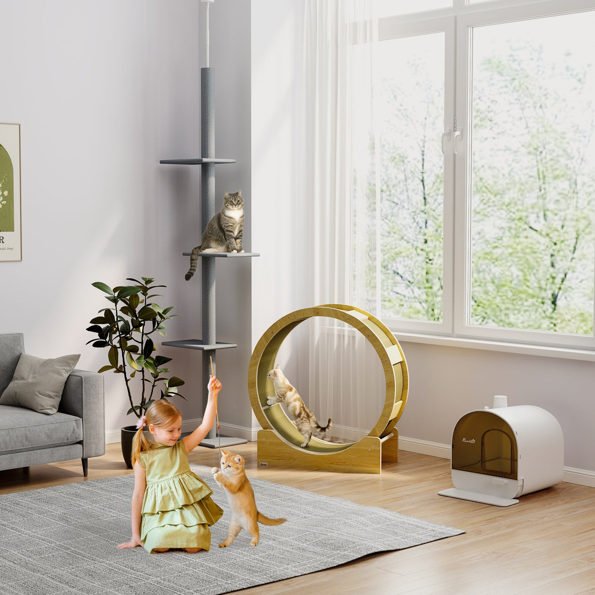 KFX-9048253 Floor-to-Ceiling Cat Tree with Adjustable Height and Multiple Platforms, Scratching Posts Included