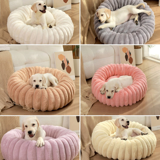 KFX-9049021 Long Plush Round Cat Nest & Dog Bed – Winter Warm Soft Pet Sleeping Mat in Various Sizes and Colors