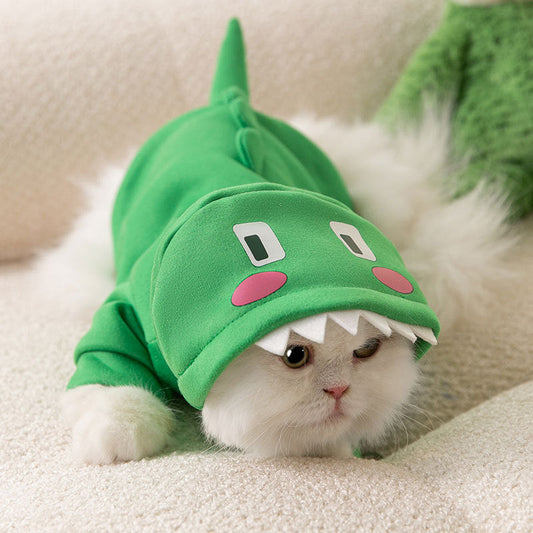 KFX-9050045 Cute Two-Legged Puppy Hoodie in Milk Silk – Dinosaur & Frog Designs – Sizes XS to XXL