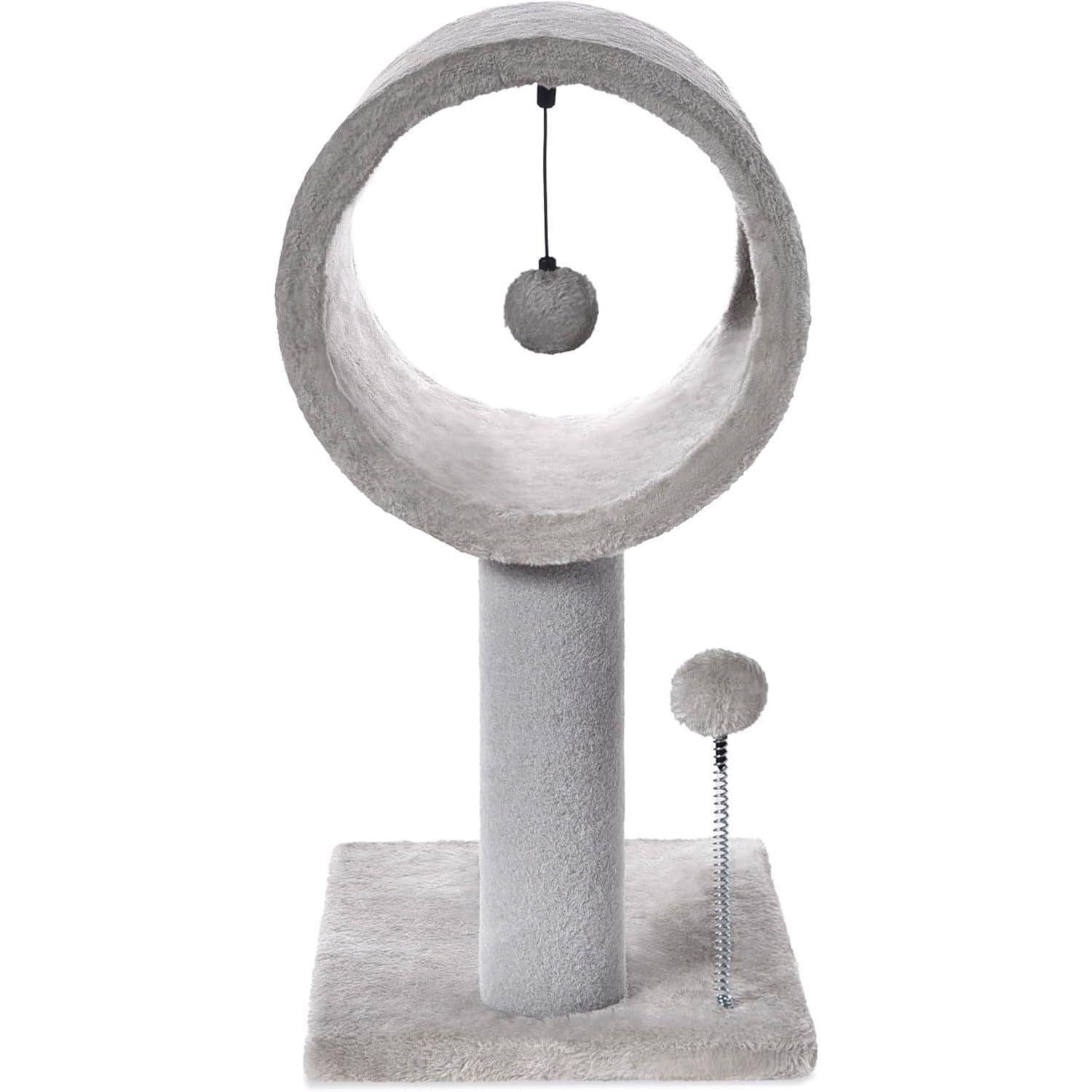 KFX-9050429 Gray Indoor Cat Tree with Tunnel Bed, Hanging Ball, and Scratching Post for Cats