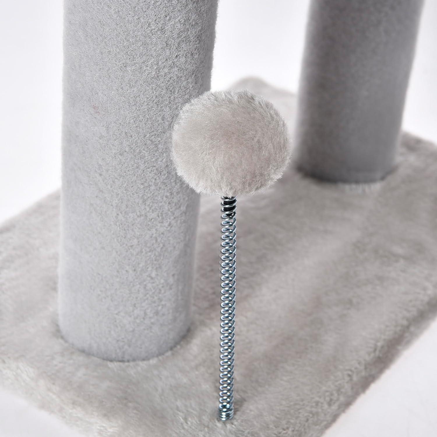 KFX-9050429 Gray Indoor Cat Tree with Tunnel Bed, Hanging Ball, and Scratching Post for Cats