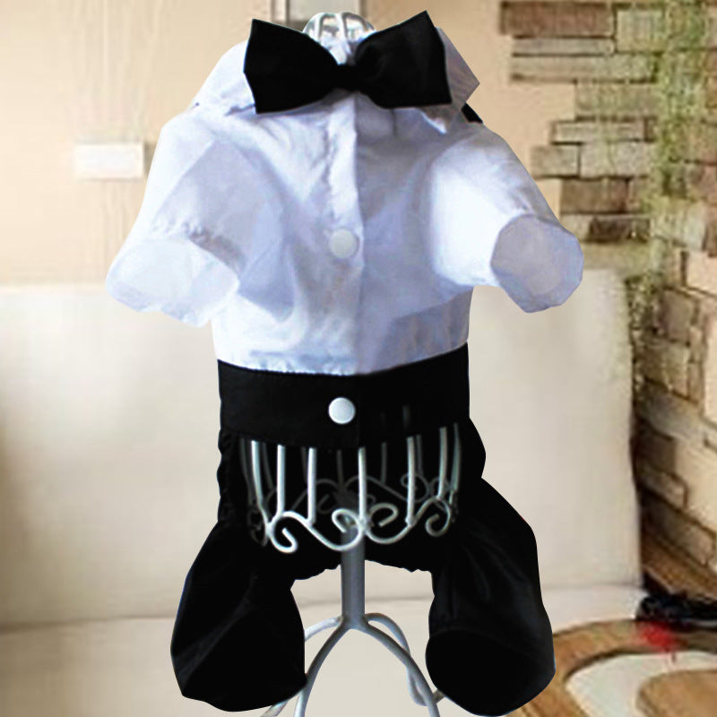 KFX-9051325 Stylish Black Bow Tie Suit Bib for Male Dogs - Sizes S to XXL