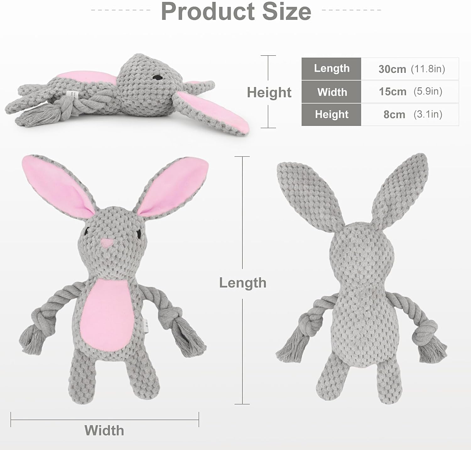 KFX-9052221 Interactive Plush Dog Squeaker Toy with Crinkle Paper and Cotton Rope for Small to Medium Dogs