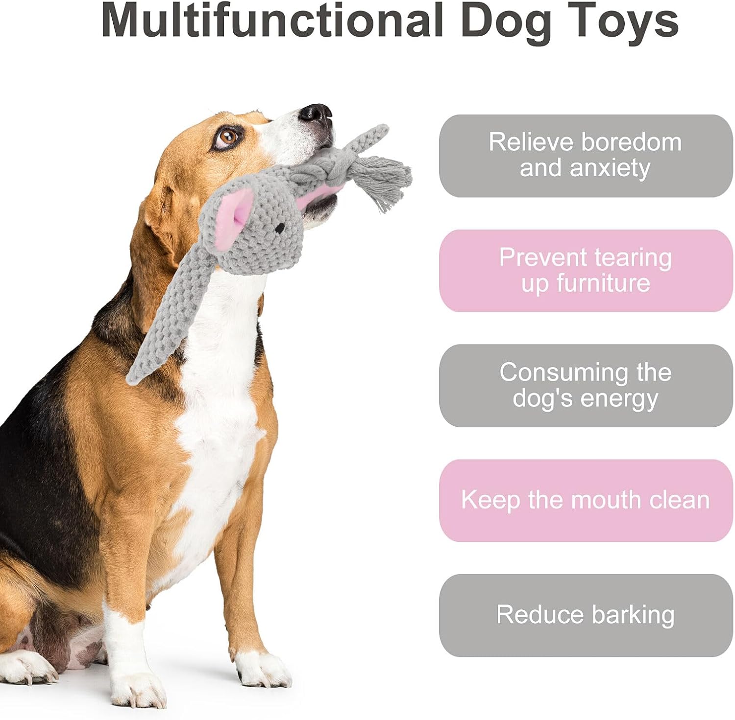KFX-9052221 Interactive Plush Dog Squeaker Toy with Crinkle Paper and Cotton Rope for Small to Medium Dogs