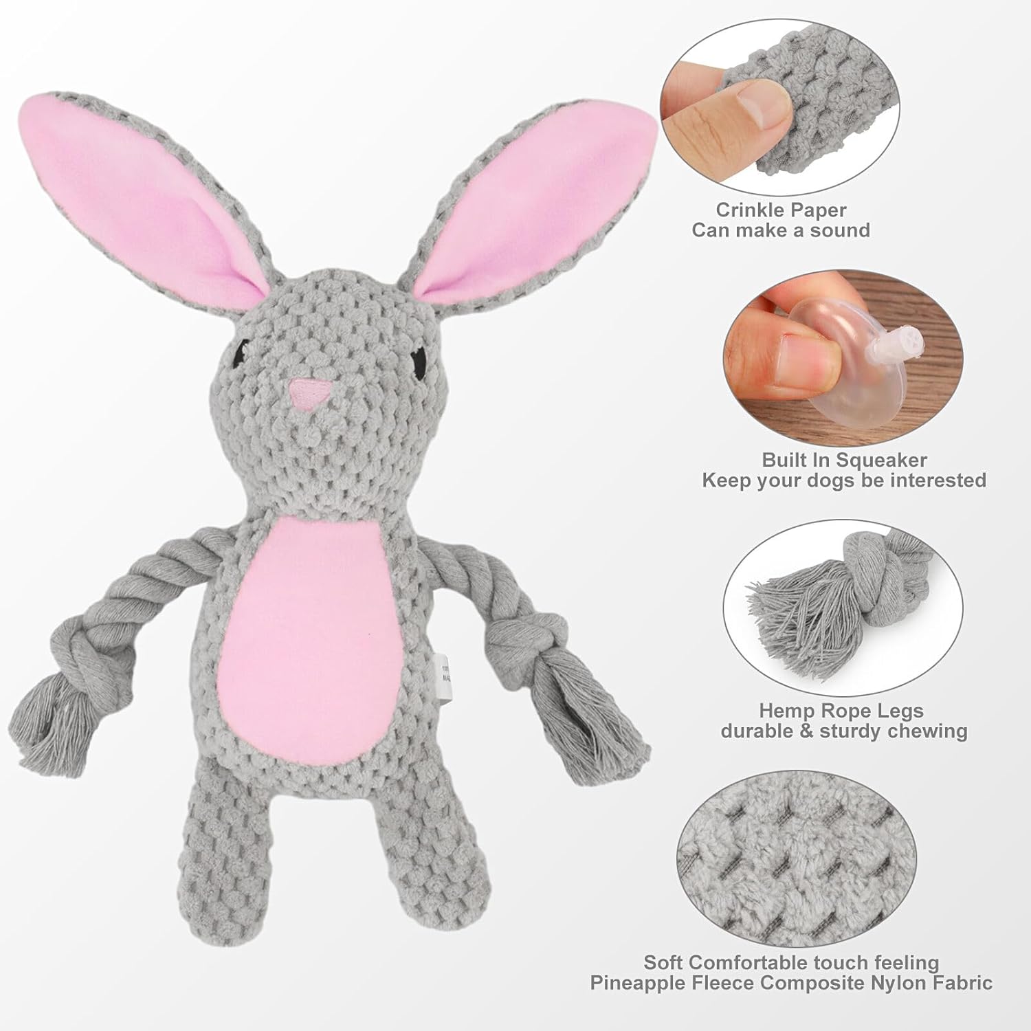 KFX-9052221 Interactive Plush Dog Squeaker Toy with Crinkle Paper and Cotton Rope for Small to Medium Dogs