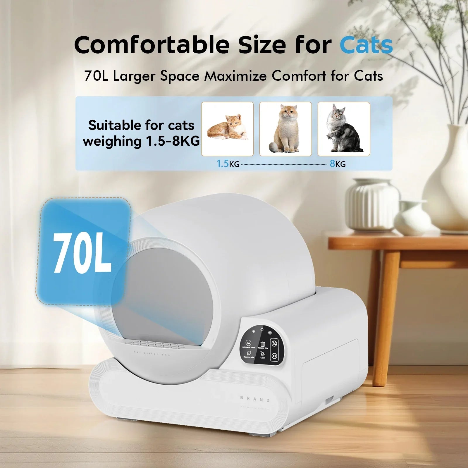 KFX-905235 70L Smart Infrared Cat Litter Box with APP Control and Odor Control Features