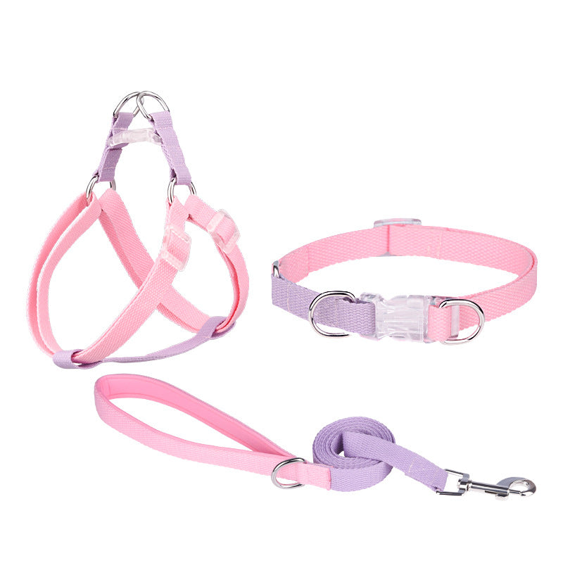 KFX-9054525 Three-Piece Set Polyester Ribbon Dog Collar with Leash and Chest Strap - Adjustable Sizes