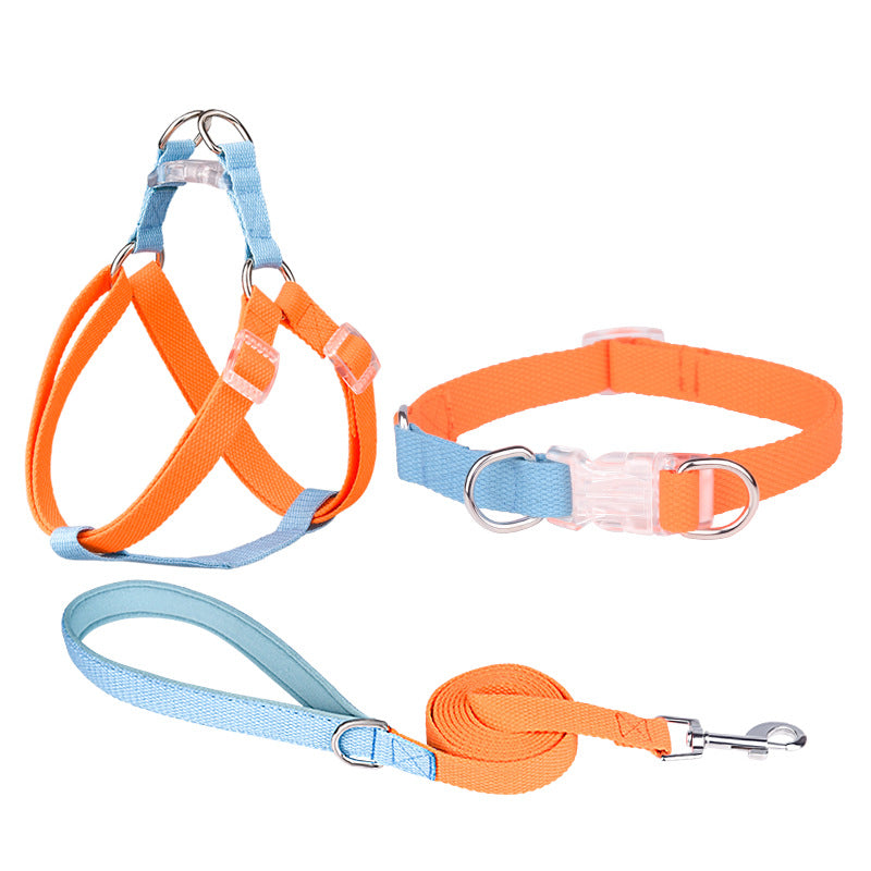 KFX-9054525 Three-Piece Set Polyester Ribbon Dog Collar with Leash and Chest Strap - Adjustable Sizes