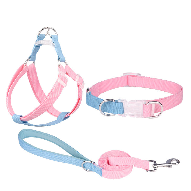 KFX-9054525 Three-Piece Set Polyester Ribbon Dog Collar with Leash and Chest Strap - Adjustable Sizes