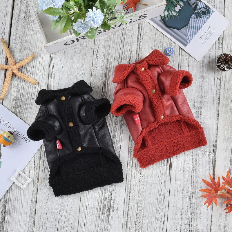 KFX-9055293 Fashion Cashmere Lambswool Dog Coat - Casual Thermal Pet Clothing in Red and Black, Sizes S to 3XL