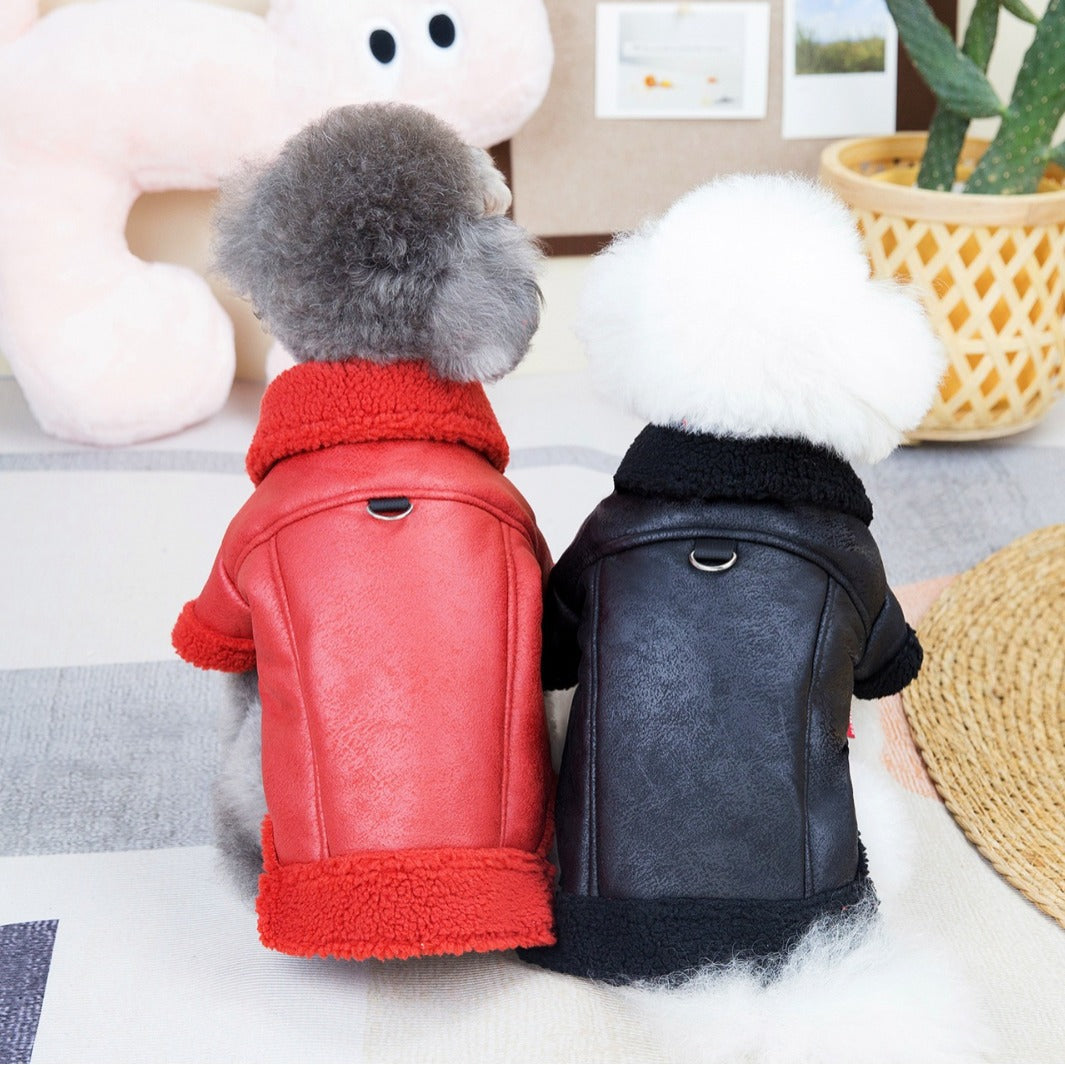 KFX-9055293 Fashion Cashmere Lambswool Dog Coat - Casual Thermal Pet Clothing in Red and Black, Sizes S to 3XL