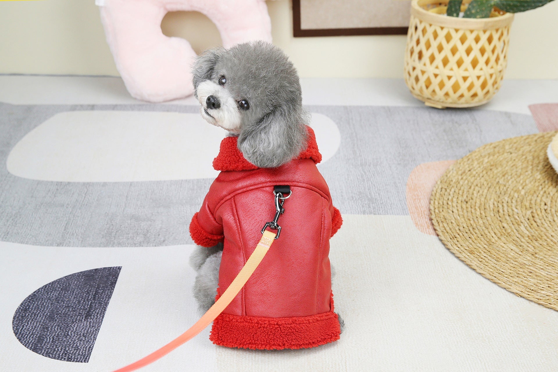 KFX-9055293 Fashion Cashmere Lambswool Dog Coat - Casual Thermal Pet Clothing in Red and Black, Sizes S to 3XL