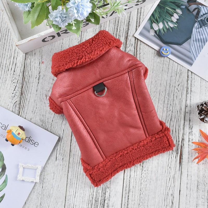 KFX-9055293 Fashion Cashmere Lambswool Dog Coat - Casual Thermal Pet Clothing in Red and Black, Sizes S to 3XL