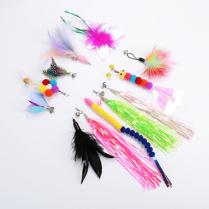 KFX-9055549 Cat Fun Feather Bell Pendant Toy with Stretchable Stick