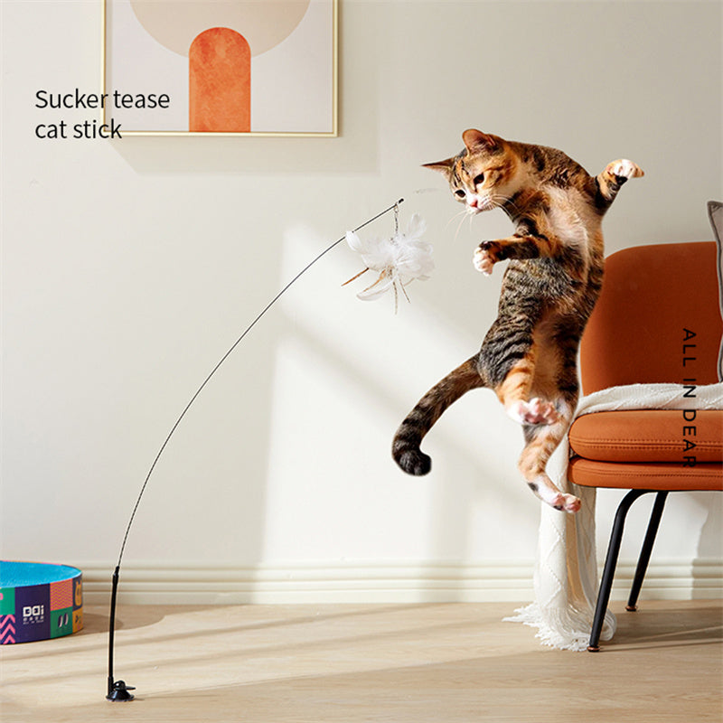 KFX-9055549 Cat Fun Feather Bell Pendant Toy with Stretchable Stick