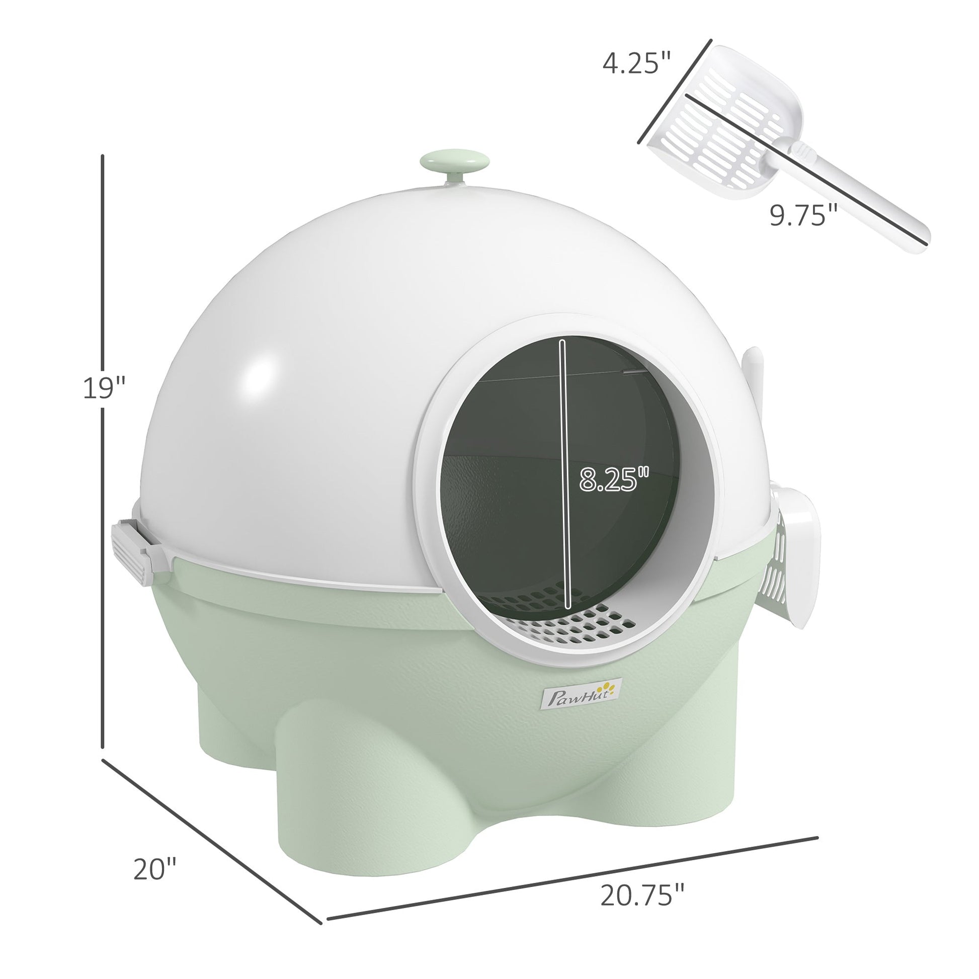 KFX-9056189 Large Hooded Cat Litter Box with Lid, Scoop, Leaking Sand Pedal, Top Handle - Light Green