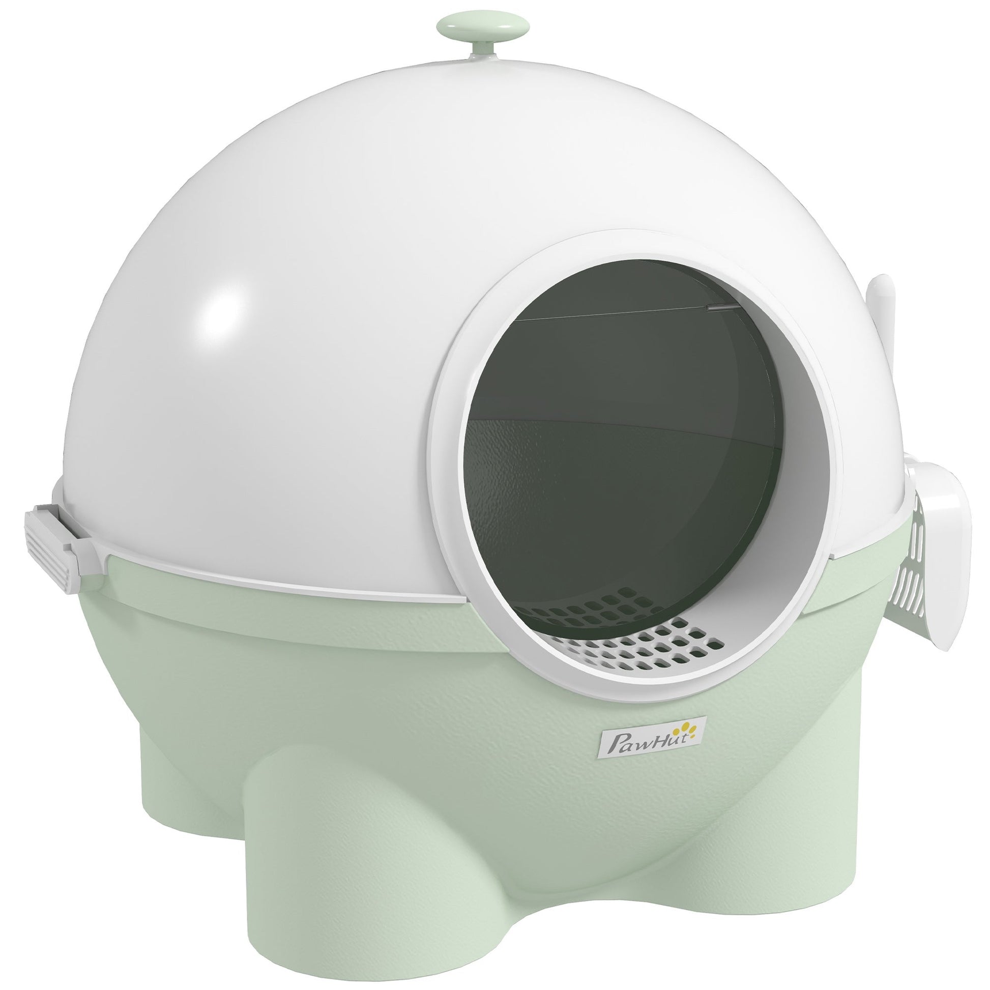 KFX-9056189 Large Hooded Cat Litter Box with Lid, Scoop, Leaking Sand Pedal, Top Handle - Light Green