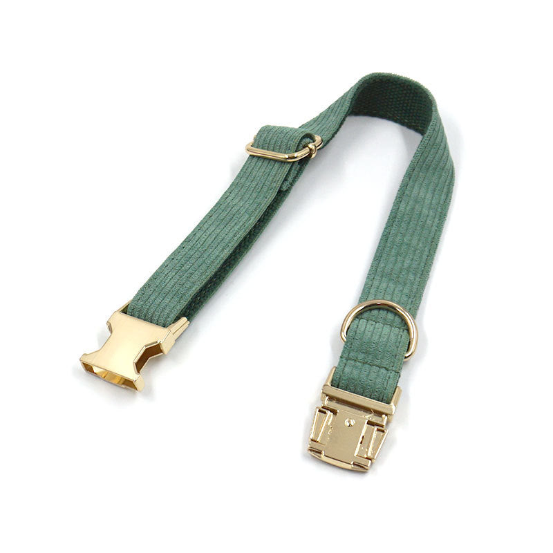 KFX-9056573 Duck Poop Green Striped Corduroy Dog Collar - Available in Multiple Sizes (XS to XL)