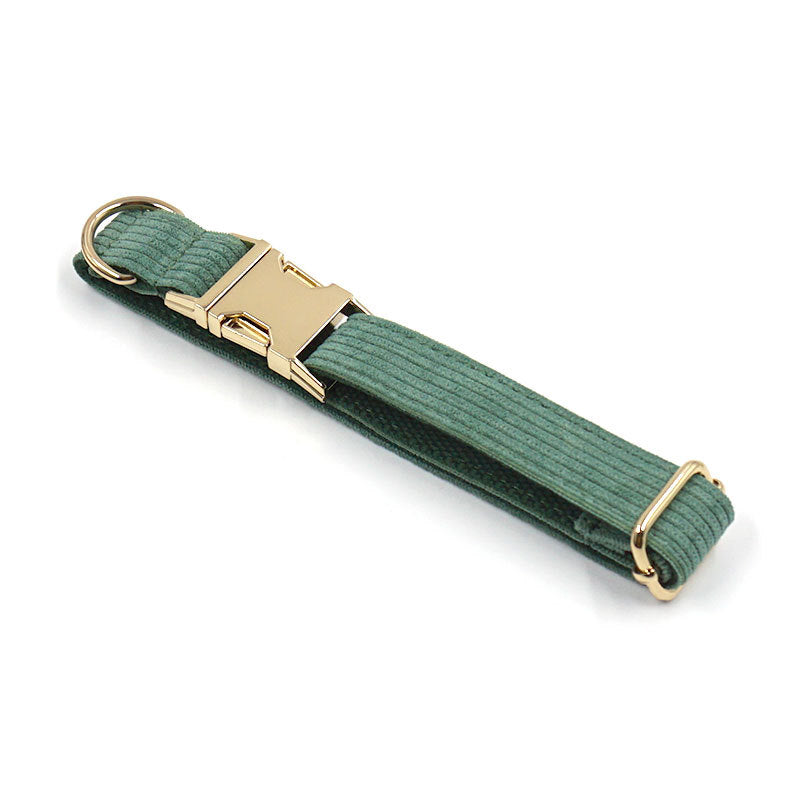 KFX-9056573 Duck Poop Green Striped Corduroy Dog Collar - Available in Multiple Sizes (XS to XL)