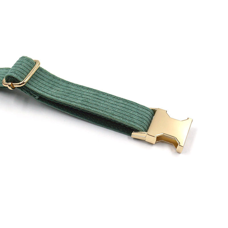 KFX-9056573 Duck Poop Green Striped Corduroy Dog Collar - Available in Multiple Sizes (XS to XL)