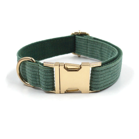 KFX-9056573 Duck Poop Green Striped Corduroy Dog Collar - Available in Multiple Sizes (XS to XL)