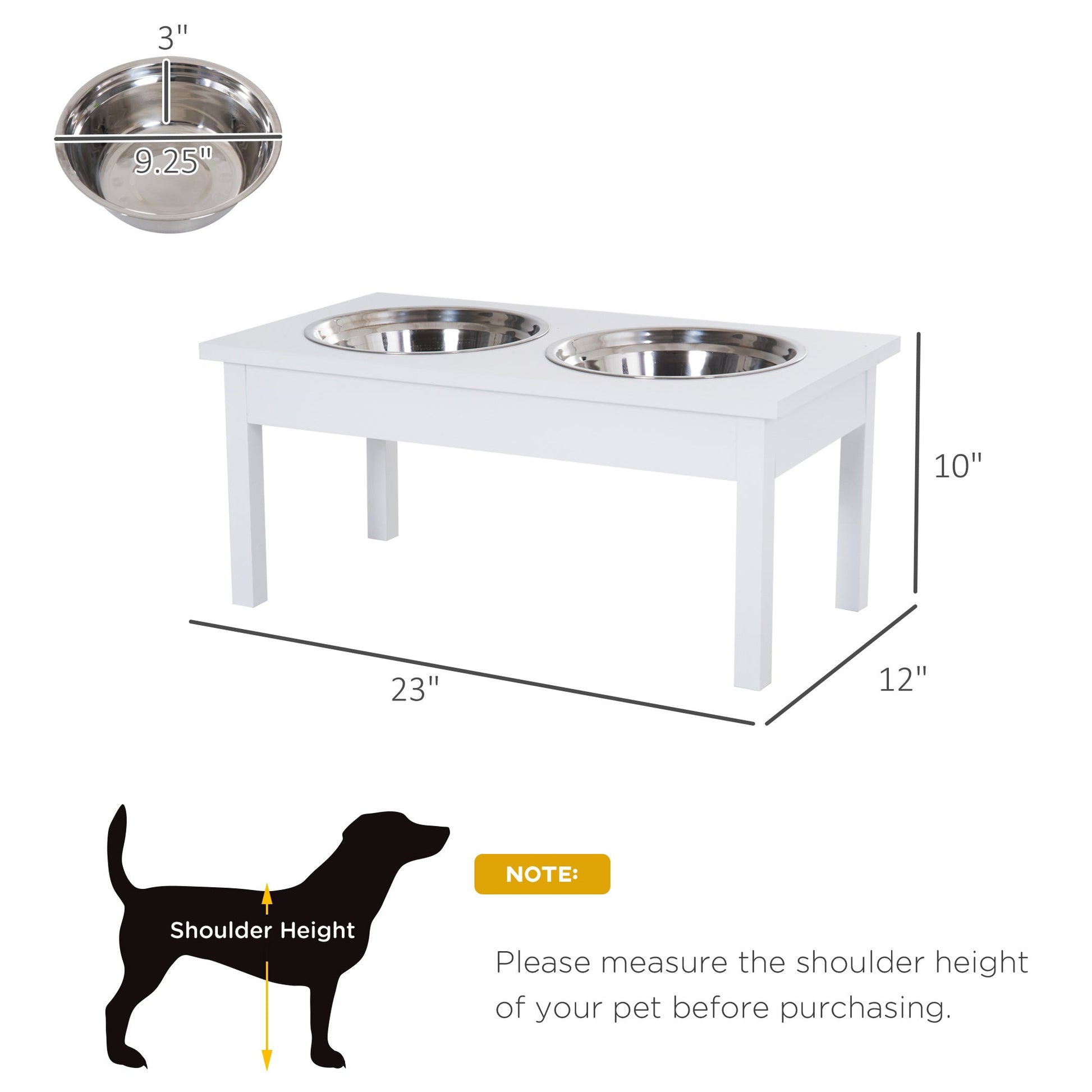 KFX-9056701 Elevated Wooden Dog Feeding Station with Stainless Steel Bowls - 23" White Design