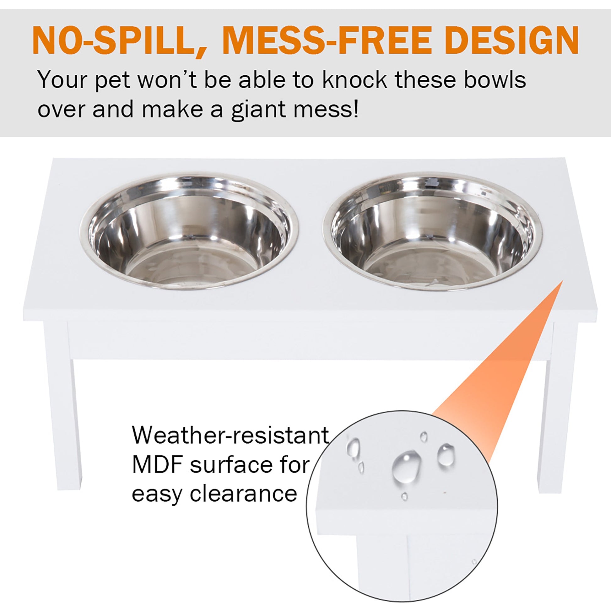 KFX-9056701 Elevated Wooden Dog Feeding Station with Stainless Steel Bowls - 23" White Design
