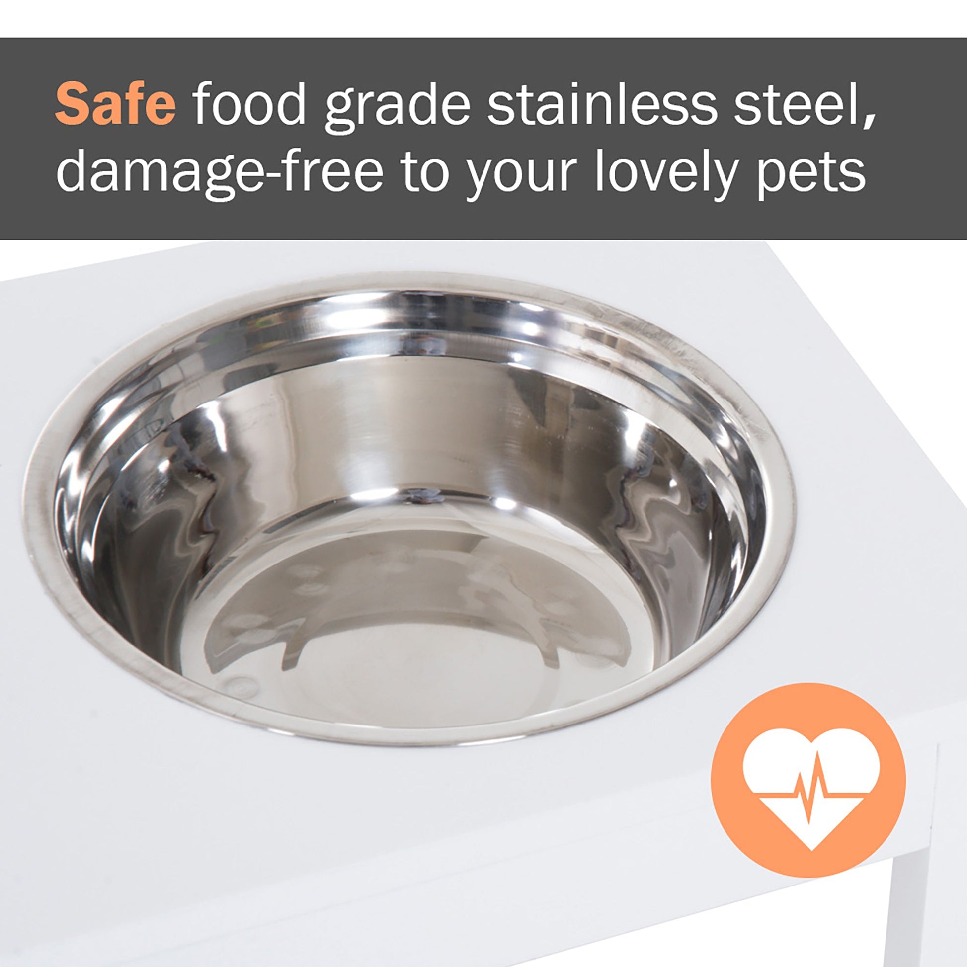 KFX-9056701 Elevated Wooden Dog Feeding Station with Stainless Steel Bowls - 23" White Design